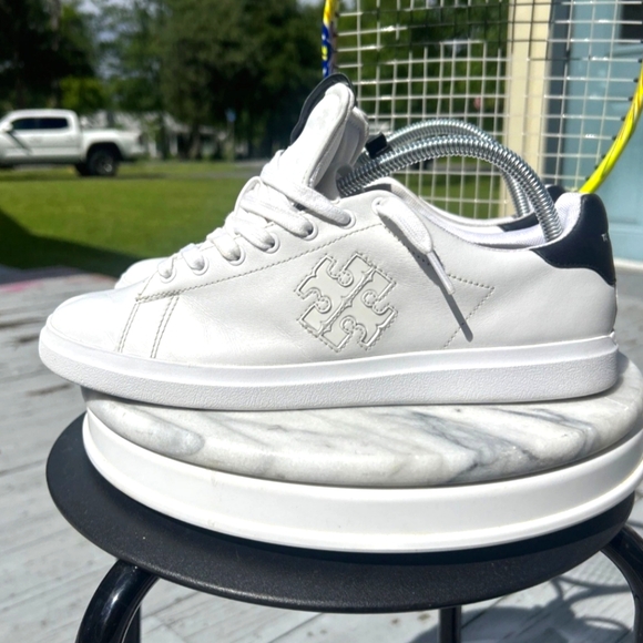 Tory Burch Shoes - Tory Burch Double T Howell White Leather Court Sneakers/Tennis Shoes Size 9.5